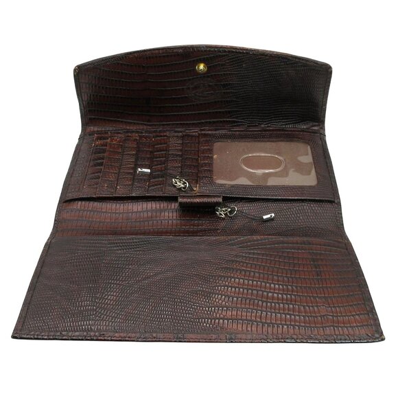 Vintage Brahmin  Alligator Embossed Leather Brown Clutch Wallet Organizer USA - Picture 6 of 11